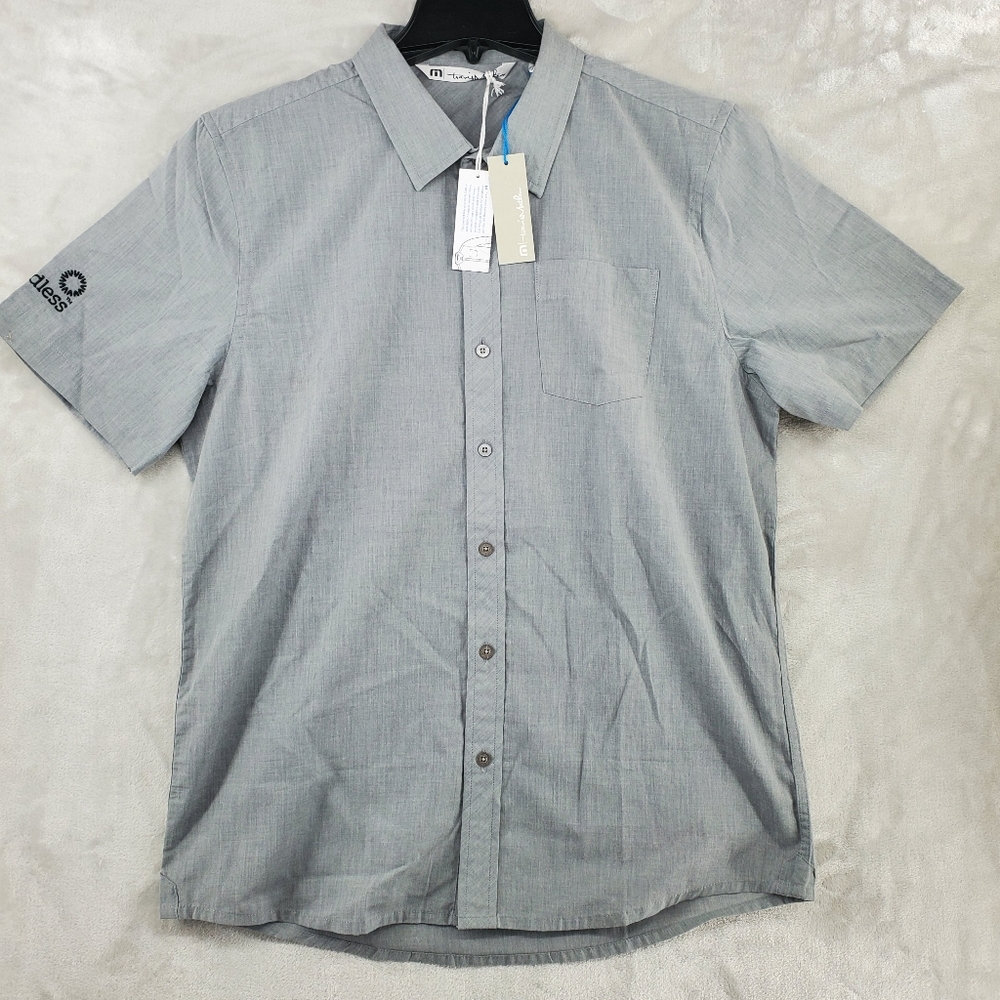 Travis Mathew Critchfield Button Up Short Sleeve‎ Gray Mens Large Shirt